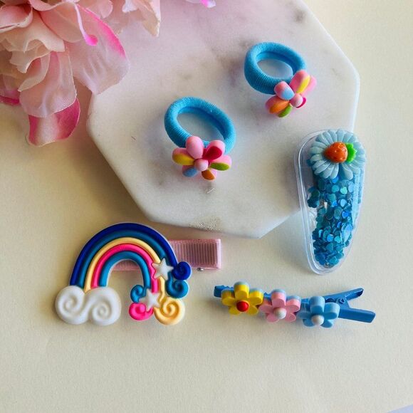 Cute Blue Set 5 PCs Hair Clips Barrettes for Girls & Toddlers - Picture 3 of 5